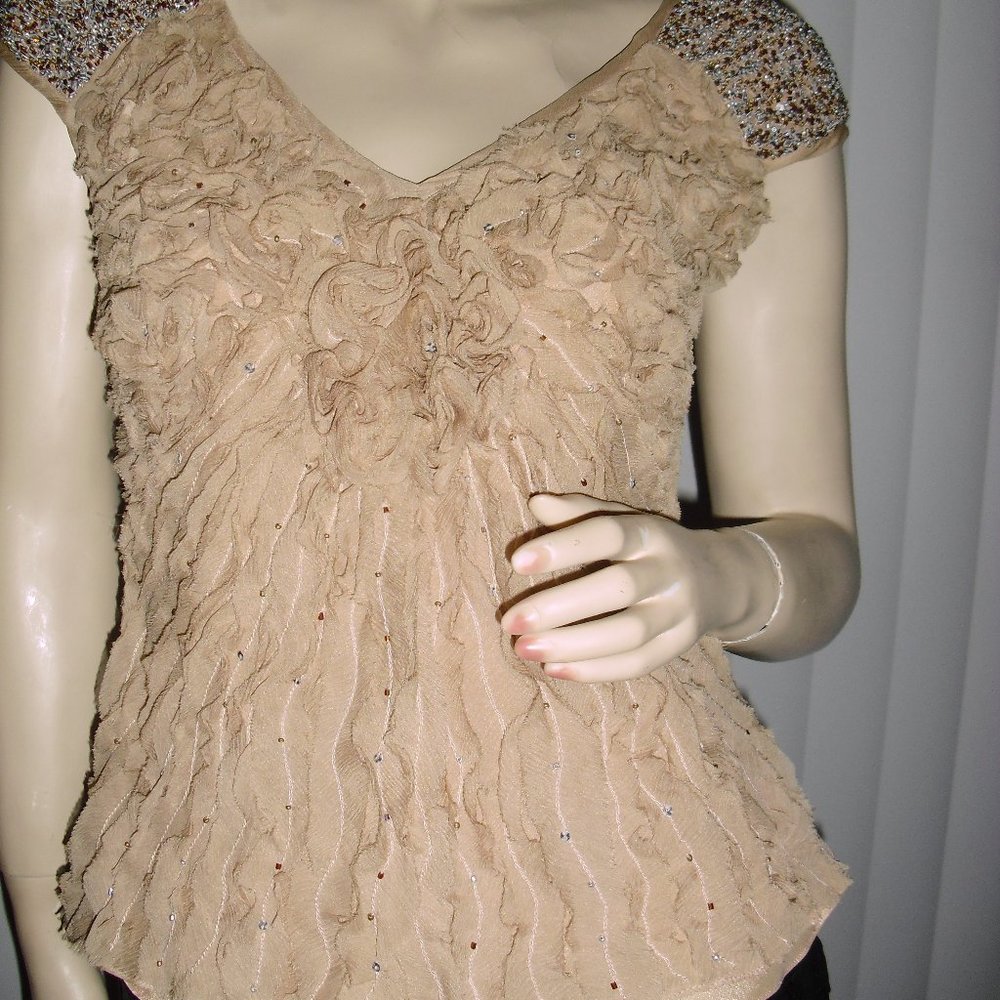 Pure Silk,raw edge silk trims,seed beads,beaded shoulder sequin,no copies,UNIQUE